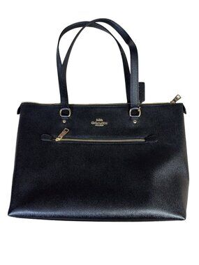 Coach Gallery Tote Black Leather Bag With Gold-Tone Hardware & Zipper Pocket 17"